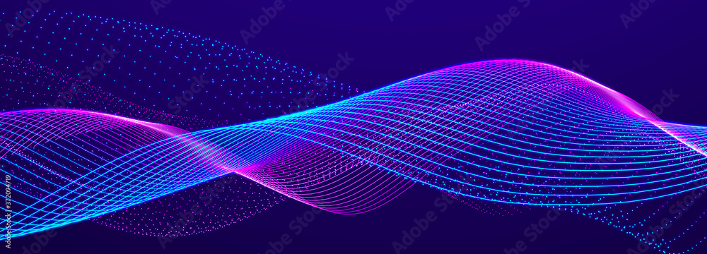 Poster lights background. colored music wave. big data digital code. futuristic dots illustration. 3d