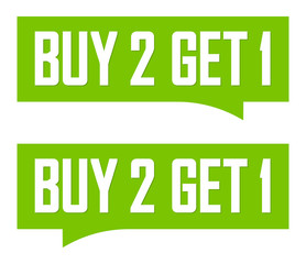 Buy 2 Get 1 Free, Set Sale banners design template, discount tags collection, great offer, vector illustration