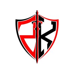 initials Z K Shield Armor Sword for logo design inspiration