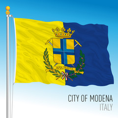 Modena city official flag with coat of arms, Emilia-Romagna, Italy, vector illustration