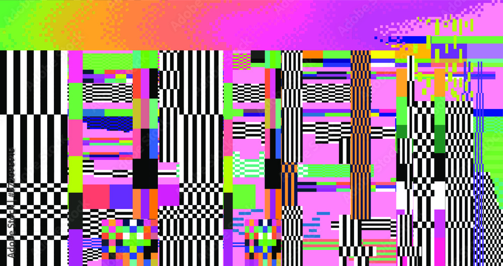 Poster Abstract pixelated background with flickers and datamoshing effect. Vaporwave and cyberpunk style aesthetics.
