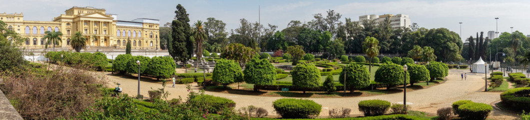 Ipiranga museum palace and gardens. ancient building in Sao Paulo