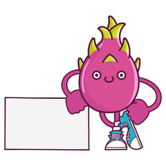 kawaii smiling dragon fruit with sneakers cartoon