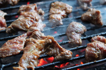 Beef was grilled in hot charcoal