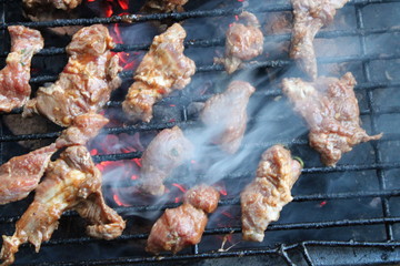 Beef was grilled in hot charcoal