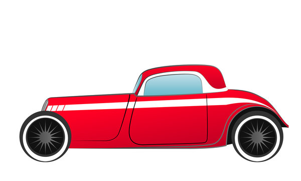 Old red hotrod car vector isolated on white background, Flat design