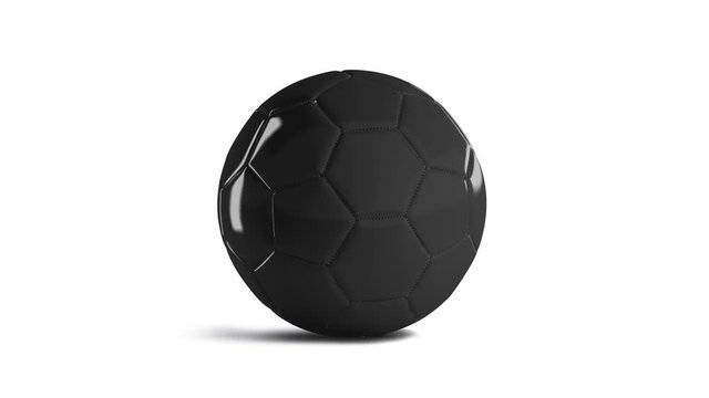 Blank black glossy soccer ball mockup, front view, looped rotation