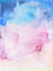 Watercolor abstract background,pink and blue hand-painted texture, watercolor stains. Design for backgrounds, wallpapers, covers and packaging.