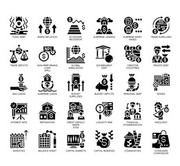 Set of financial crisis thin line and pixel perfect icons for any web and app project.