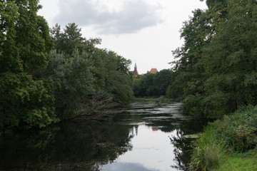 Urban green park landscape with water in the city of Bremen, Germany