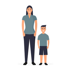 Familia. Familia moderna. Madre e hijo. Concepto de seguro médico familiar. Ilustración vectorial estilo plano aislado en fondo blanco