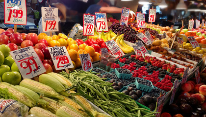 Pike Place Market produce, Seattle, food market, berries