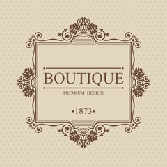 Boutique Monogram logo template with flourishes calligraphic elegant ornament elements, Elegant line art logo, Business sign for Royalty, Cafe, Hotel, Brandname, Heraldic, Jewelry, Wine