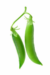 Two pea pods isolated on a white background.