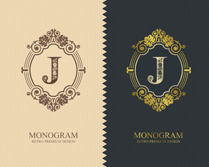 Letter emblem J template, Monogram design elements, Calligraphic graceful template, Elegant line art logo, Business sign for Royalty, Boutique, Cafe, Hotel, Heraldic, Jewelry, Wine