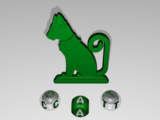 CAT round text of cubic letters around 3D icon, 3D illustration for animal and background