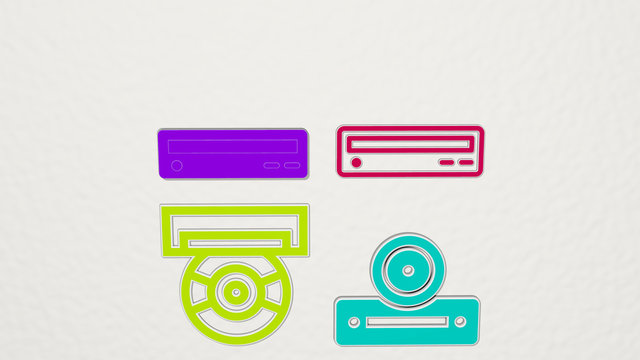dvd player colorful set of icons, 3D illustration