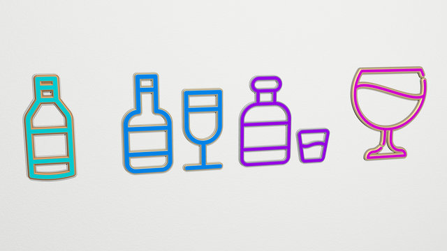 ALCOHOL 4 icons set, 3D illustration for background and beverage