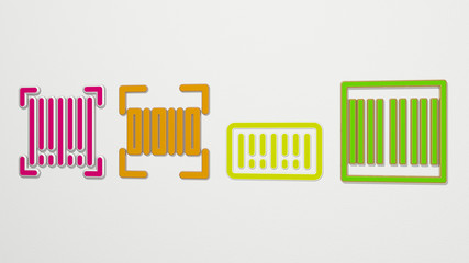 barcode 4 icons set, 3D illustration for business and background