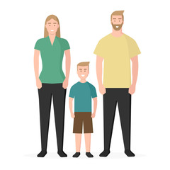 Fototapeta premium Familia. Familia tradicional. Padre, madre e hijo. Concepto de seguro médico familiar. Ilustración vectorial estilo plano aislado en fondo blanco