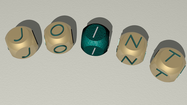 joint curved text of cubic dice letters, 3D illustration for background and pain