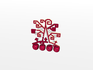 tomb cubic letters with 3D icon on the top, 3D illustration for ancient and architecture