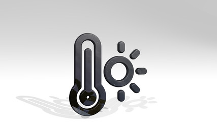 TEMPERATURE THERMOMETER SUNNY 3D icon standing on the floor, 3D illustration for cold and background