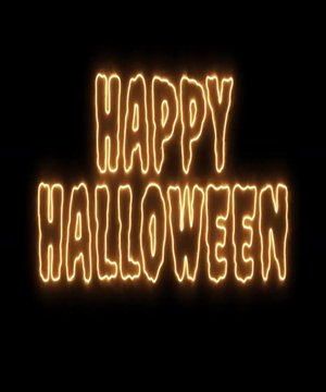 Happy Halloween outline text for party invitation, greeting card neon effect on black background