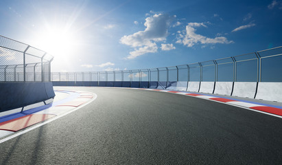 Racetrack with railing, afternoon scene. 3d rendering