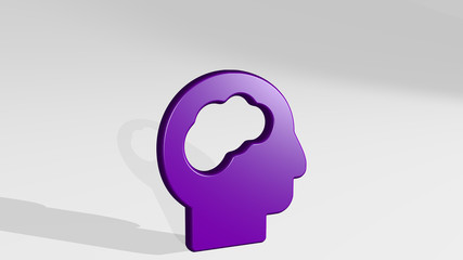 brain head 3D icon casting shadow, 3D illustration for concept and background