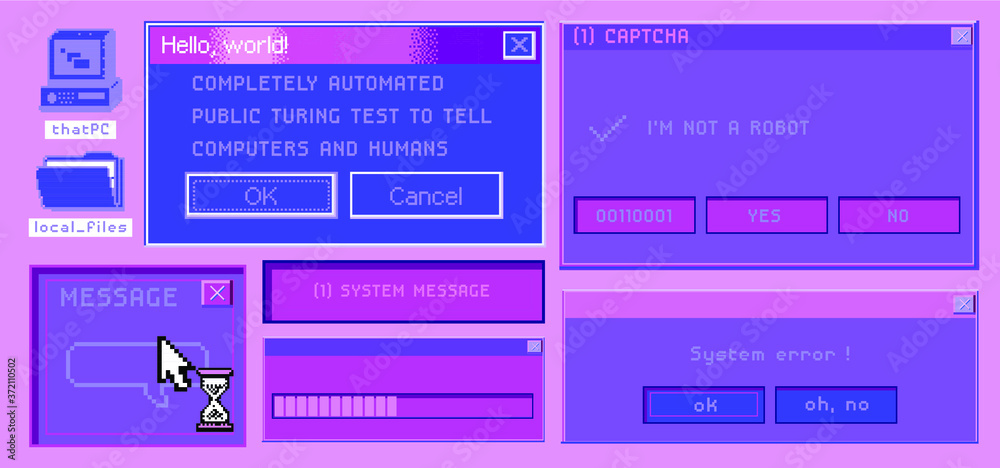 Poster Old user interface elements, retro message box with buttons. Vaporwave and retrowave style aesthetics.