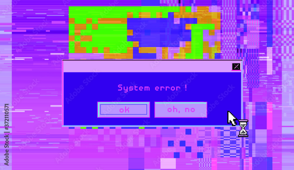 Poster Abstract pixelated background with flickers and datamoshing effect. Vaporwave and cyberpunk style aesthetics.