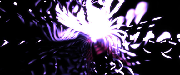 Light particle trails. Light explosion star with glowing particles and lines. Beautiful moving abstract rays background.