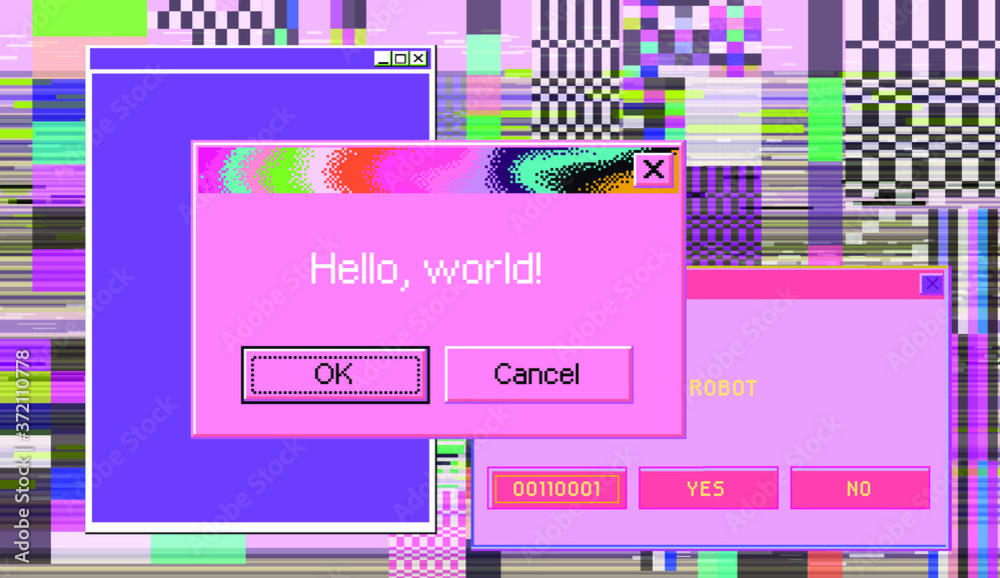 Poster Old user interface elements, retro message box with buttons. Vaporwave and retrowave style aesthetics.