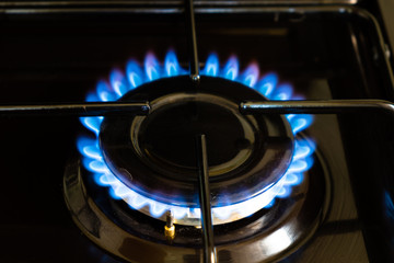 burning burner, blue fire gas, gas stove with burning propane, economy concept