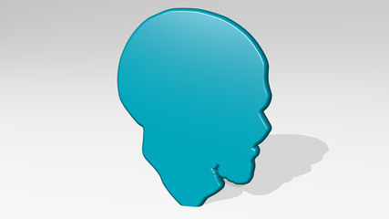 SKULL 3D icon casting shadow, 3D illustration for background and black