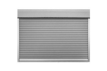 Silver metal roller door shutter isolated on white background