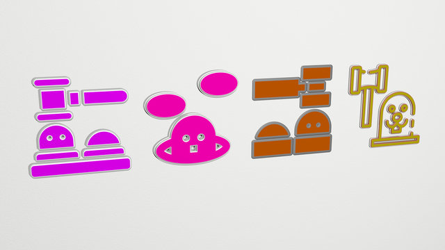 WHACK A MOLE 4 icons set, 3D illustration