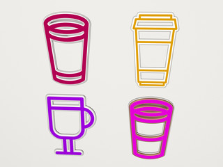 coffee glass 4 icons set, 3D illustration