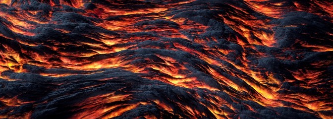 Incandescent lava river. - obrazy, fototapety, plakaty