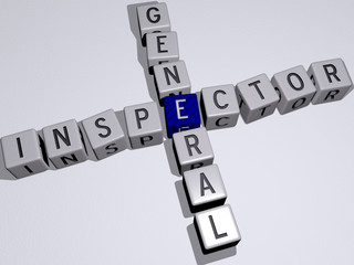 Inspector General crossword by cubic dice letters, 3D illustration for business and engineer
