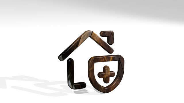 real estate action house shield 3D icon standing on the floor, 3D illustration for background and concept