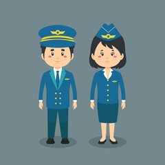 Couple Character Wearing Pilot and Stewardess Uniform