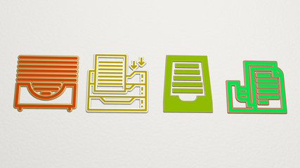 paper tray 4 icons set, 3D illustration