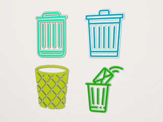 trash can 4 icons set, 3D illustration