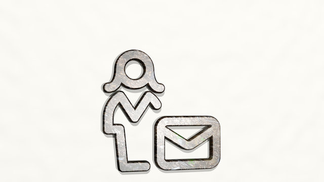 single woman actions mail 3D icon on the wall, 3D illustration for background and isolated