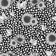 Seamless pattern leopard animal abstract geometric with black and white sunflower print pattern design
