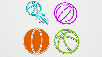 Obraz premium BEACH BALL colorful set of icons, 3D illustration