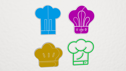 CHEF HAT colorful set of icons, 3D illustration