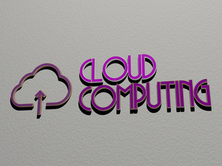 cloud computing icon and text on the wall, 3D illustration for background and blue